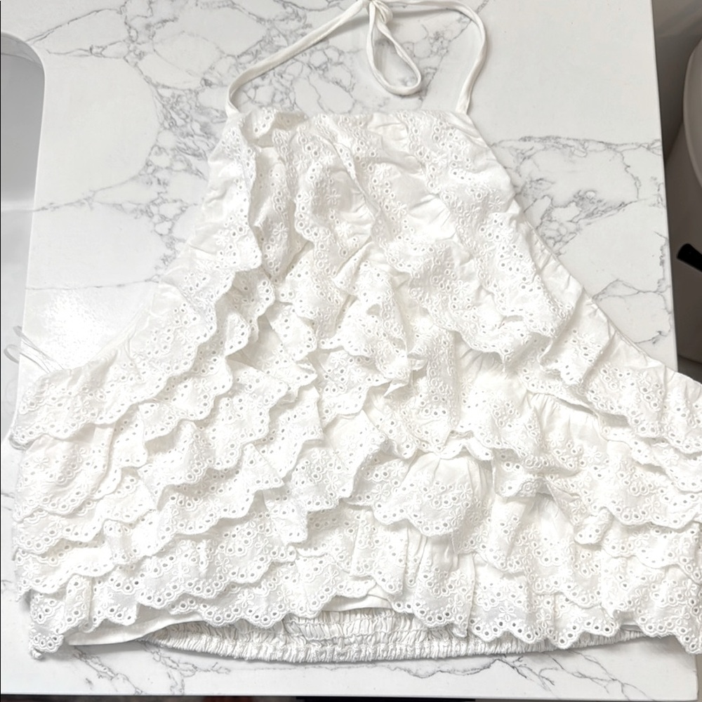 Vestique White Ruffled Swim Top